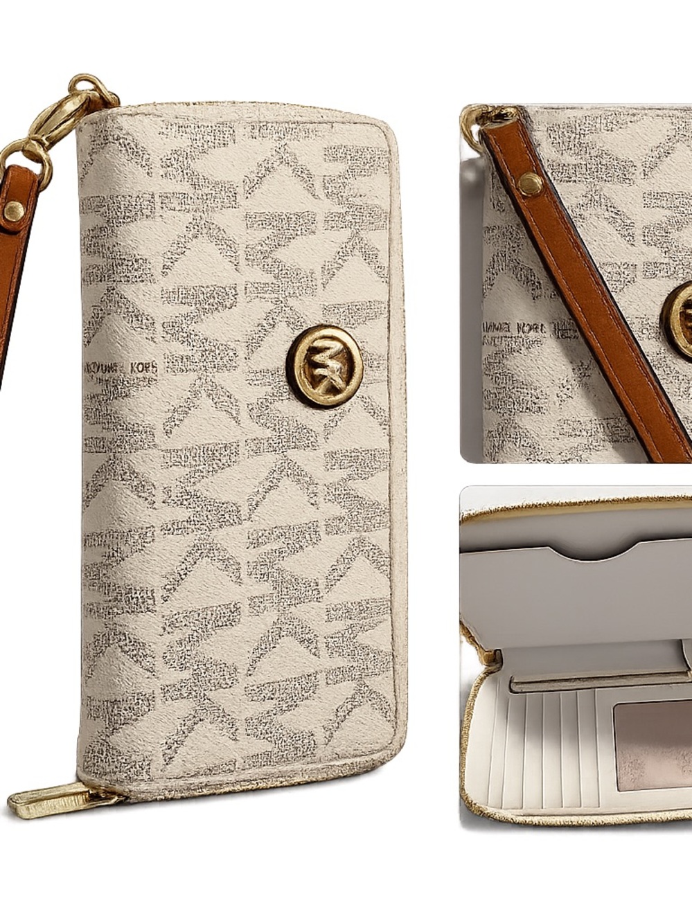Michael Kors Jet Set Vanilla MK Signature Zip Around Wristlet Wallet NWOT